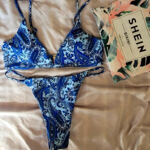 Shein 2 Piece Spaghetti Strap Bikini Swimsuit, Blue, Size Small